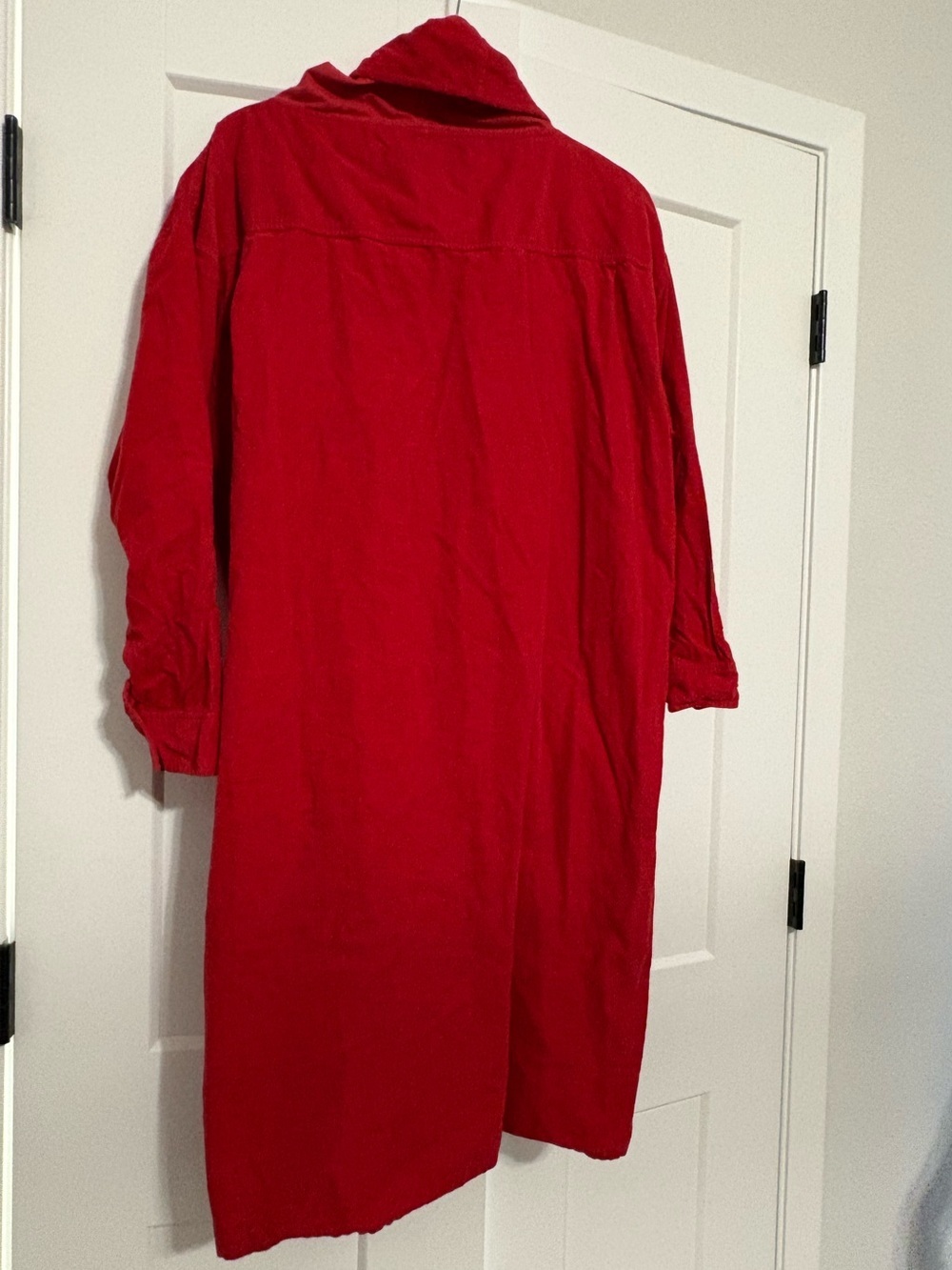 Women's Vintage Red Corduroy Long-Sleeve Dress with Funnel Neck - Picture 6 of 6
